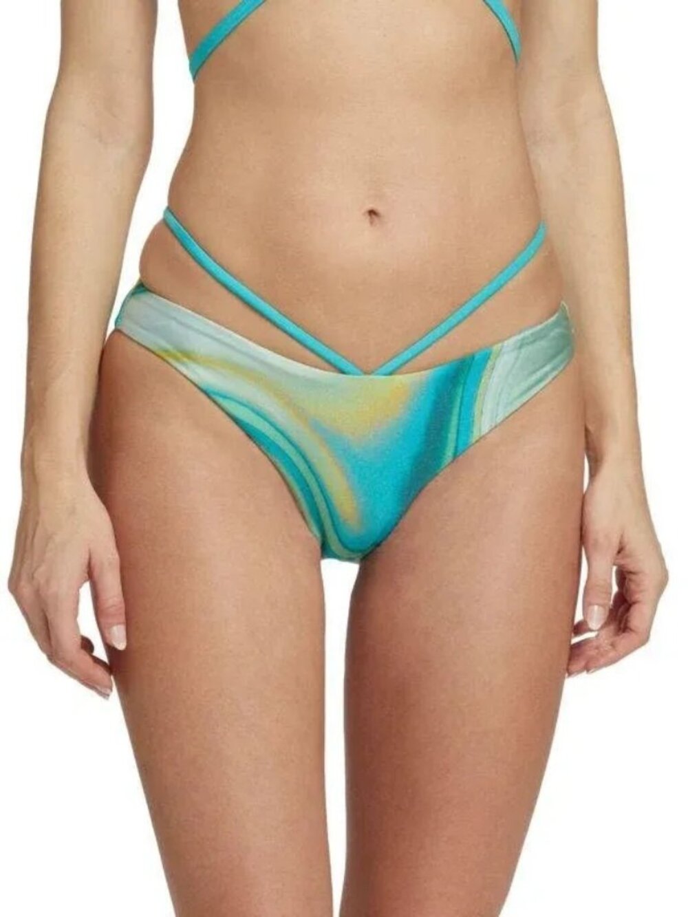 Jonathan Simkhai Bikini Bottom Womens Small Blue Laguna Marble Strappy Swim